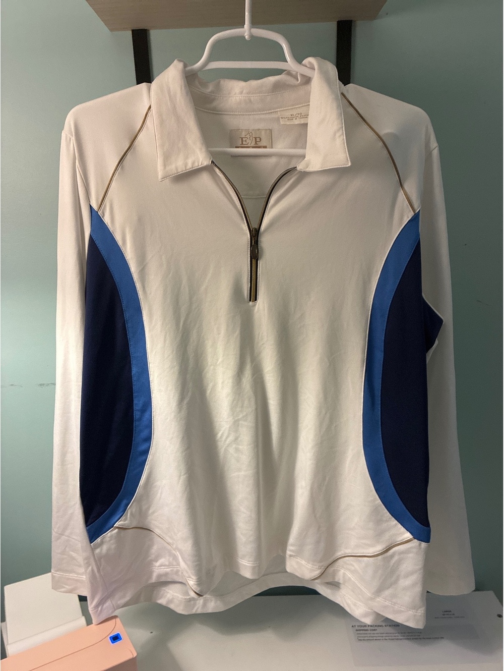 EP Pro XL Women’s White Blue Golf 1/4 Zip Pullover Tour Tech